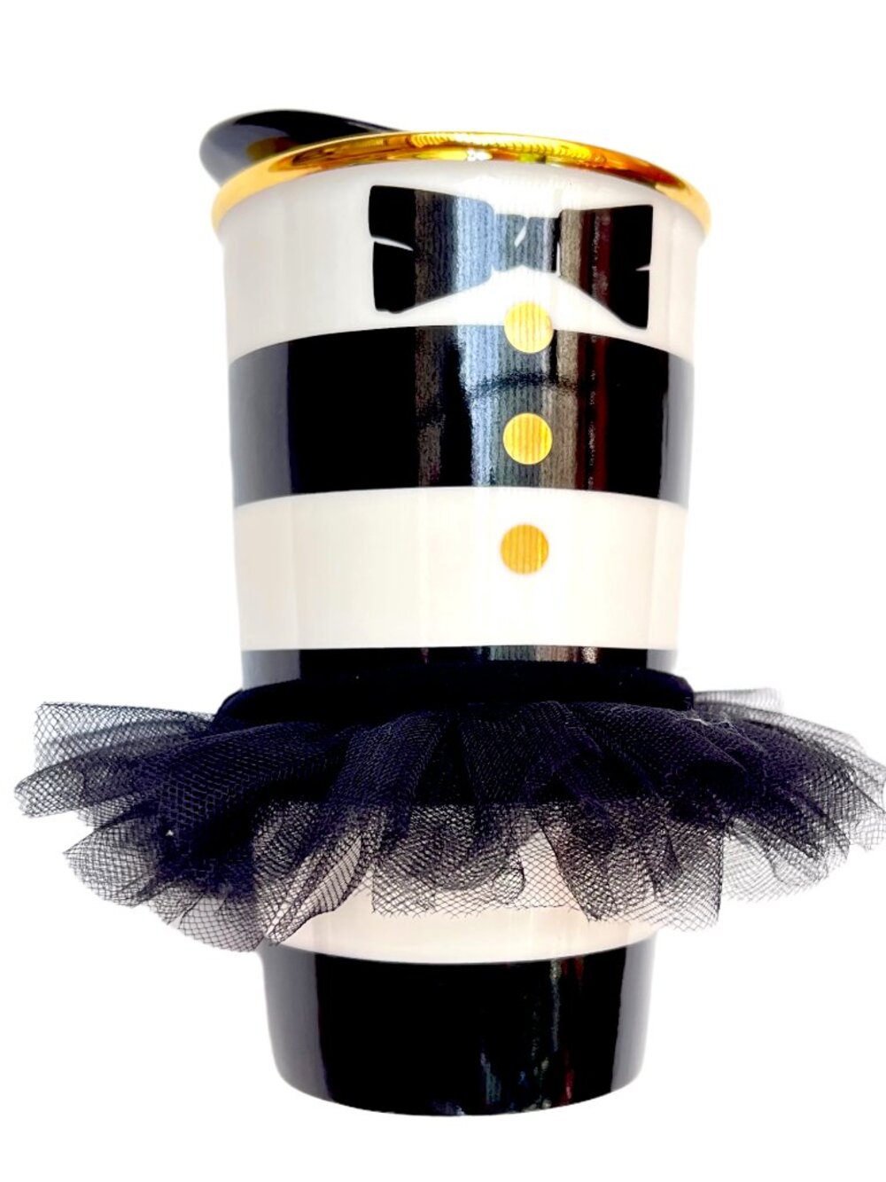 NIB Alice + Olivia STARBUCKS Tuxedo Tutu Black White Stripe Ceramic Mug